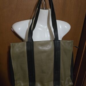 Black and Olive Leather Tote Bag